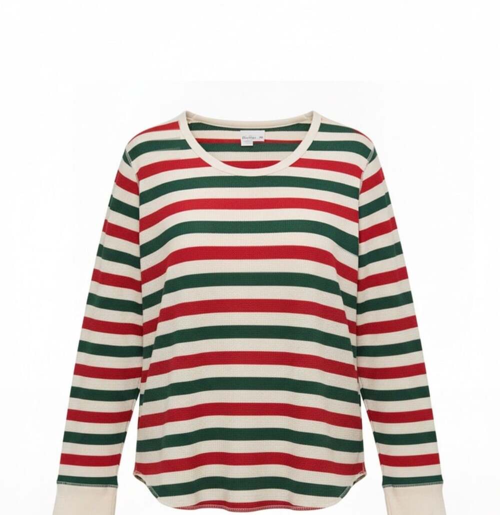 Old Navy Thermal Knit Long Sleeve Top Size XXL Red Green Striped #christmas